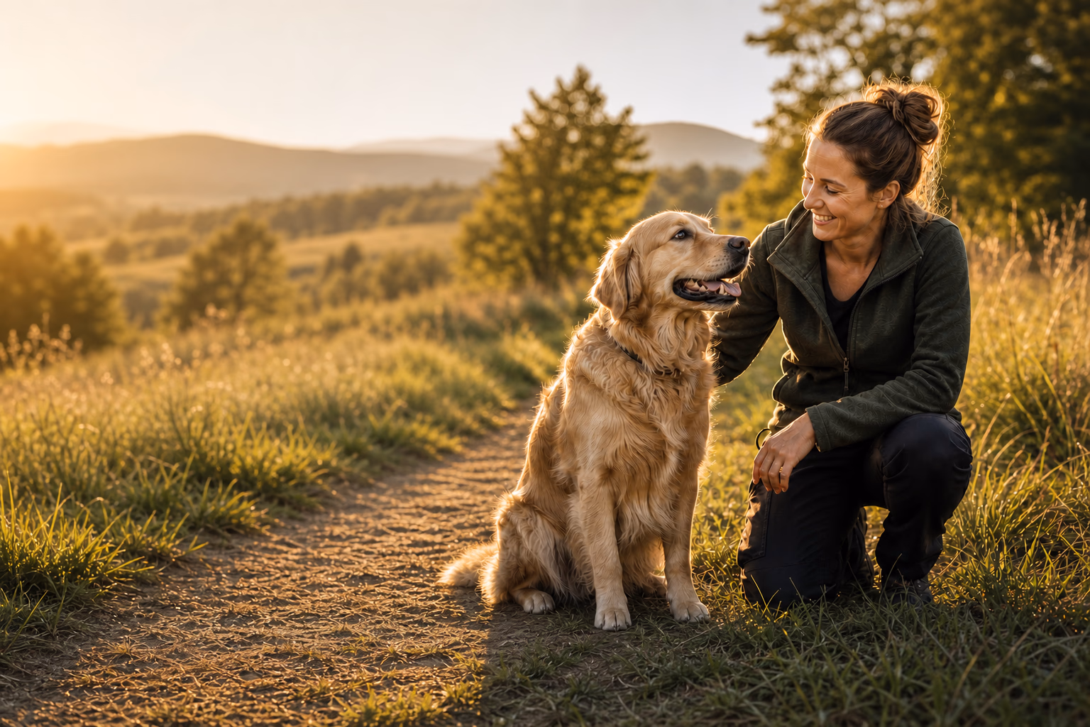 Tierhalterin in vertrauensvoller Nähe zu ihrem Hund